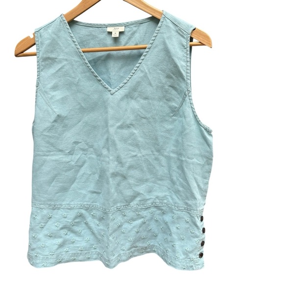 J Jill Womens Green Sleeveless Tank Top flower detail Button Tie On Side Size M - Picture 2 of 11